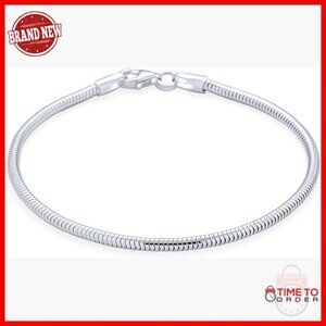 Sterling Silver Snake Chain Bracelet for Charms 9 Inch Adjustable